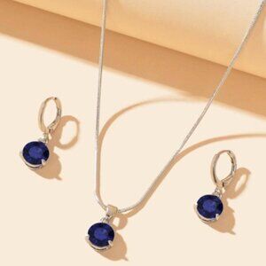Silver Necklace and Earrings Set with Royal Blue Gemstones